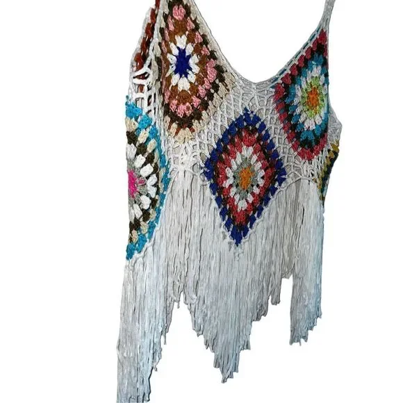 Boho “Adelina” Patchwork Hand Knit Crochet Tank - Picture 5 of 11